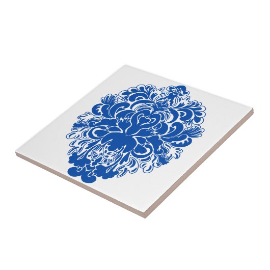 Cobalt Blue Damask Tegeltje (Zijkant)