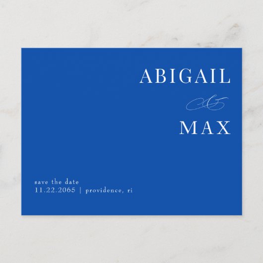 Cobalt Blue Eenvoudige bruiloft Save the Date Briefkaart (Voorkant)