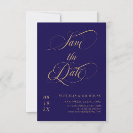 Cobalt Blue Elegant Romantic Wedding Save The Date
