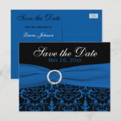 Cobalt Blue en Black Damask Sla de Date Kaart op (Voorkant / Achterkant)