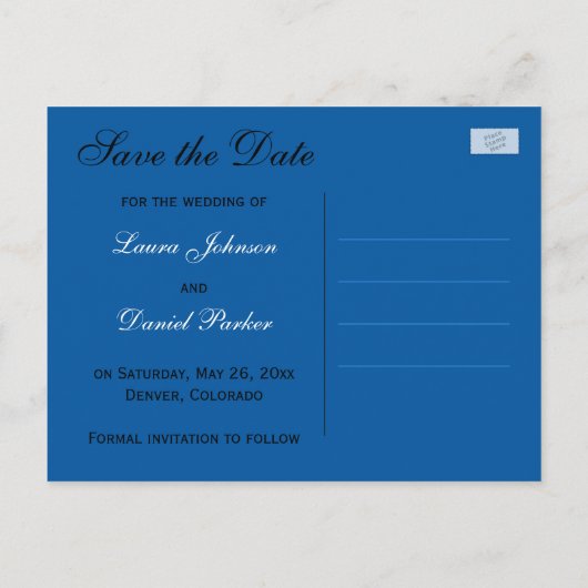 Cobalt Blue en Black Damask Sla de Date Kaart op (Achterkant)