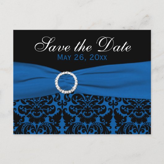 Cobalt Blue en Black Damask Sla de Date Kaart op (Voorkant)