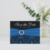 Cobalt Blue en Black Damask Sla de Date Kaart op (Staand voorkant)
