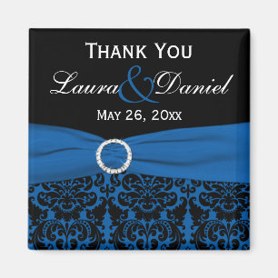 Cobalt Blue en Black Damask Wedding Favor Magnet