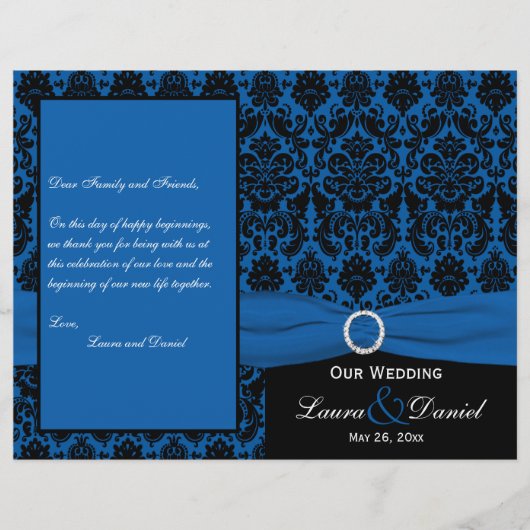 Cobalt Blue en Black Damask Wedding Programme (Voorkant)