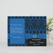 Cobalt Blue en Black Damask Wedding Programme (Staand voorkant)