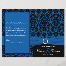 Cobalt Blue en Black Damask Wedding Programme