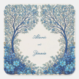 Cobalt Blue Etched Botanical Tree Arch Wedding Vierkante Sticker