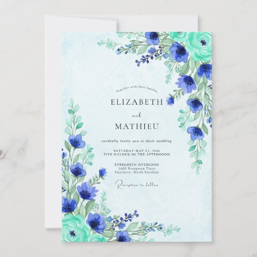 Cobalt Blue Ethereal Meadow Wedding Kaart (Voorkant)