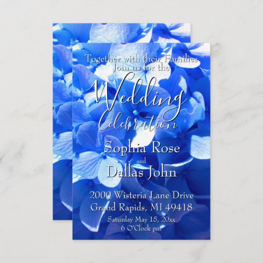 Cobalt blue floral elegant blue hydrangeas Wedding Kaart (Voorkant / Achterkant)