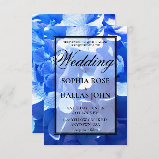 Cobalt blue floral elegant blue hydrangeas Wedding Kaart (Voorkant / Achterkant)