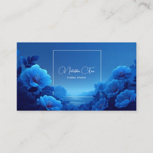 Cobalt Blue Floral Modern Geometric Ocean Visitekaartje (Voorkant)