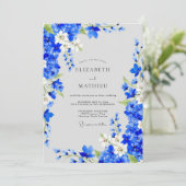 Cobalt Blue Floral Romance Wedding Kaart (Staand voorkant)