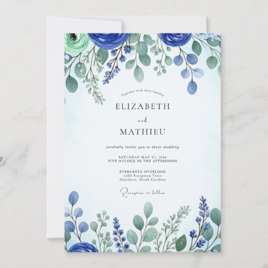 Cobalt Blue Fresh Spring Wedding Kaart (Voorkant)