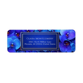 Cobalt Blue Gilded Botanical Orchid Return Address Etiket