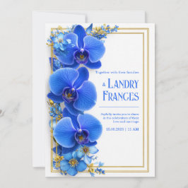 Cobalt Blue Gilded Orchid Botanical Wedding Kaart