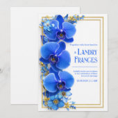 Cobalt Blue Gilded Orchid Botanical Wedding Kaart (Voorkant / Achterkant)