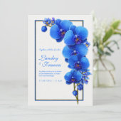 Cobalt Blue Gilded Orchid Wedding Kaart (Staand voorkant)
