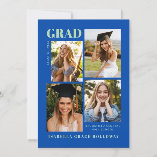 Cobalt Blue Grad Announcement With Photos Kaart (Voorkant)