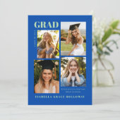 Cobalt Blue Grad Announcement With Photos Kaart (Staand voorkant)