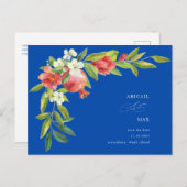 Cobalt Blue Granaatappel Bruiloft Save the Date Briefkaart (Voorkant / Achterkant)
