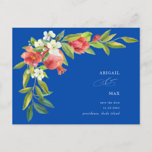 Cobalt Blue Granaatappel Bruiloft Save the Date Briefkaart