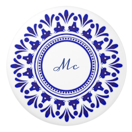 Cobalt Blue "Le Fleur" Keramische Knop (Voorkant)