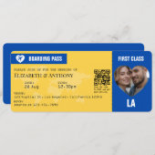 Cobalt Blue & Lemon Yellow Boarding Pass Wedding Kaart (Voorkant / Achterkant)