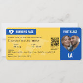 Cobalt Blue & Lemon Yellow Boarding Pass Wedding Kaart (Voorkant)