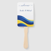 Cobalt Blue & Lemon Yellow Wedding Fan Program Handwaaier (Voorkant)