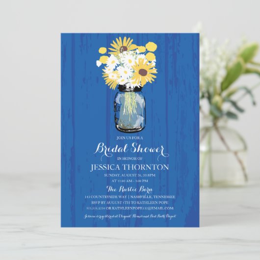 Cobalt Blue Mason Jar Zonnebloemen | Vrijgezellenf Kaart (Staand voorkant)