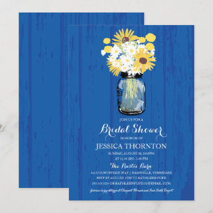 Cobalt Blue Mason Jar Zonnebloemen   Vrijgezellenf Kaart