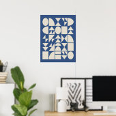 Cobalt Blue Modern Geometric Shapes Art Poster (Thuiskantoor)