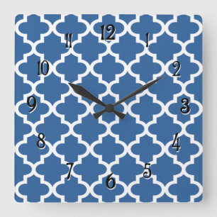 Cobalt Blue Moroccan Tegel Trellis Vierkante Klok