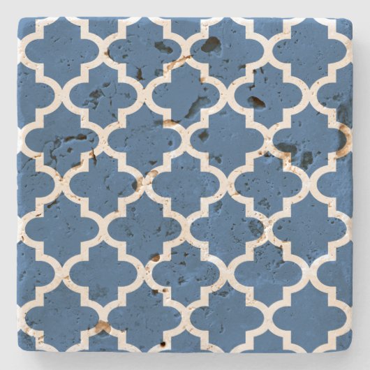 Cobalt Blue Moroccan Tile Trellis Stenen Onderzetter (Voorkant)