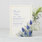 Cobalt Blue Muscari Botanical Gold Frame Wedding Kaart (Staand voorkant)