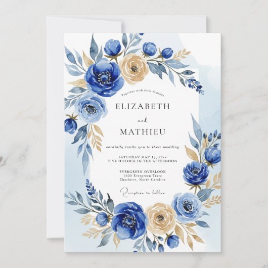 Cobalt Blue Opulent Winter Wedding Kaart (Voorkant)