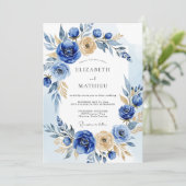 Cobalt Blue Opulent Winter Wedding Kaart (Staand voorkant)