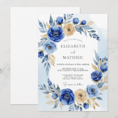 Cobalt Blue Opulent Winter Wedding Kaart (Voorkant / Achterkant)