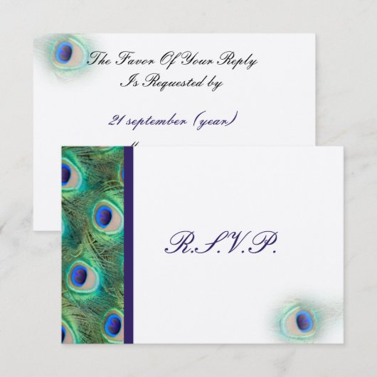 Cobalt Blue Peacock RSVP-kaarten RSVP Kaartje (Voorkant / Achterkant)