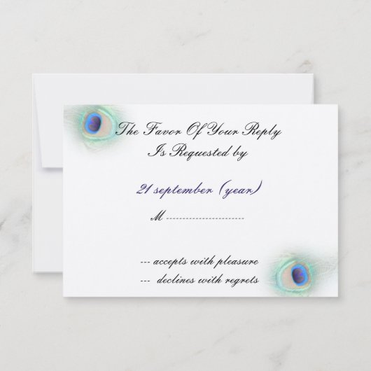 Cobalt Blue Peacock RSVP-kaarten RSVP Kaartje (Achterkant)