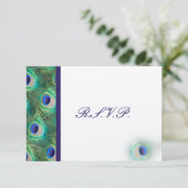 Cobalt Blue Peacock RSVP-kaarten RSVP Kaartje (Staand voorkant)