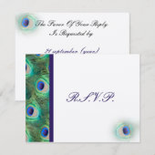 Cobalt Blue Peacock RSVP-kaarten RSVP Kaartje (Voorkant / Achterkant)