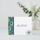 Cobalt Blue Peacock RSVP-kaarten RSVP Kaartje (Staand voorkant)