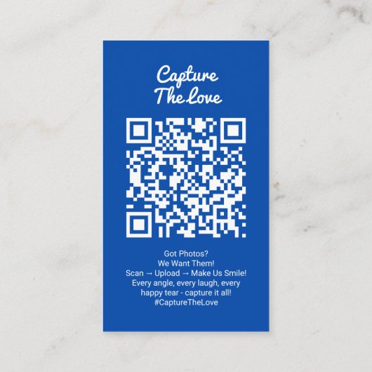 Cobalt Blue Photo Sharing Capture Love QR Code  Visitekaartje (Achterkant)