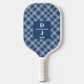 Cobalt Blue Plaids Aangepaste Initialen Pickleball Paddle (Voorkant)