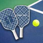 Cobalt Blue Plaids Aangepaste Initialen Pickleball Paddle