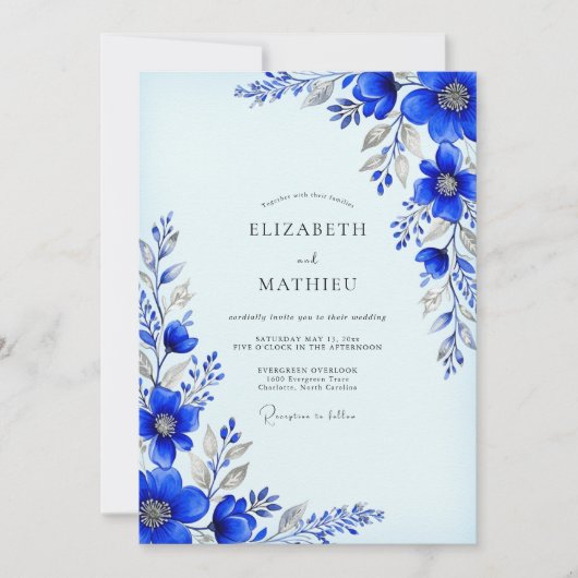 Cobalt Blue Pristine Winter Wedding Kaart (Voorkant)