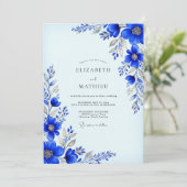 Cobalt Blue Pristine Winter Wedding Kaart (Staand voorkant)