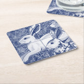 Cobalt Blue Rabbit Chinoiserie Dedham Delft Navy Kartonnen Onderzetters (Schuin)